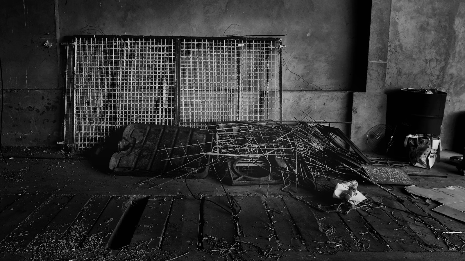 a black and white photo of a pile of debris